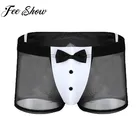 Мужское эротическое нижнее белье Feeshow, смокинг для официанта, костюм с кроличьими ушками, пикантное Прозрачное нижнее белье для мужчин, трусы