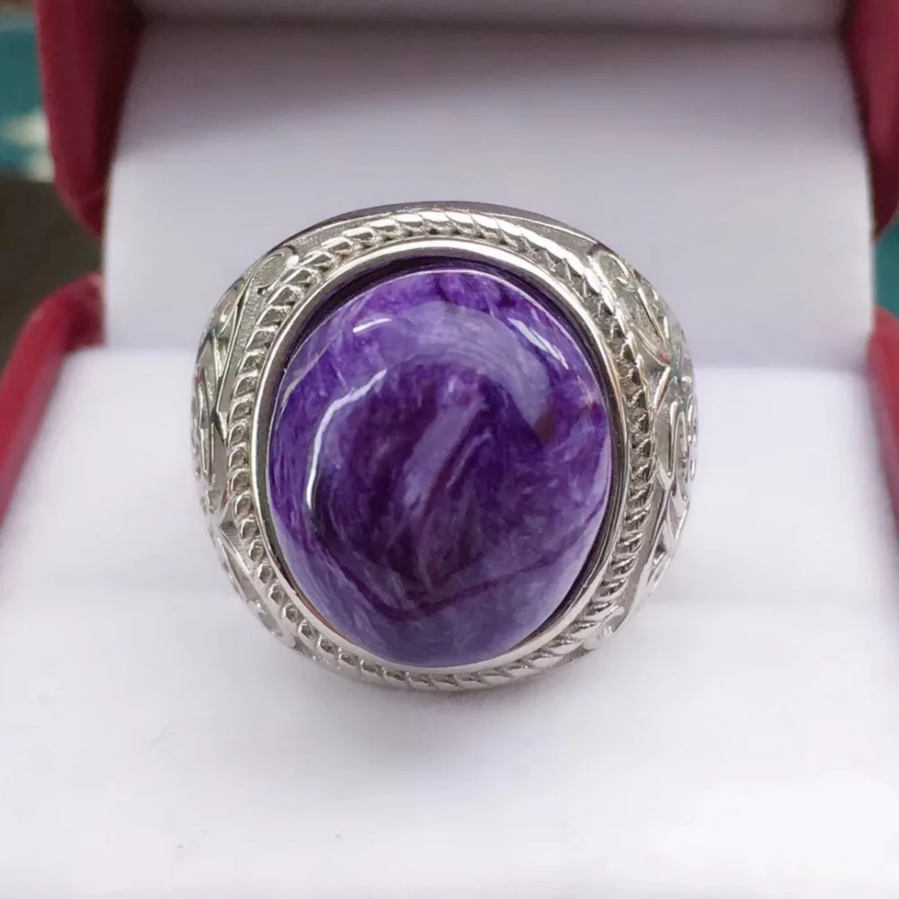 Кольцо из натурального фиолетового камня Charoite женское и мужское с кристаллами