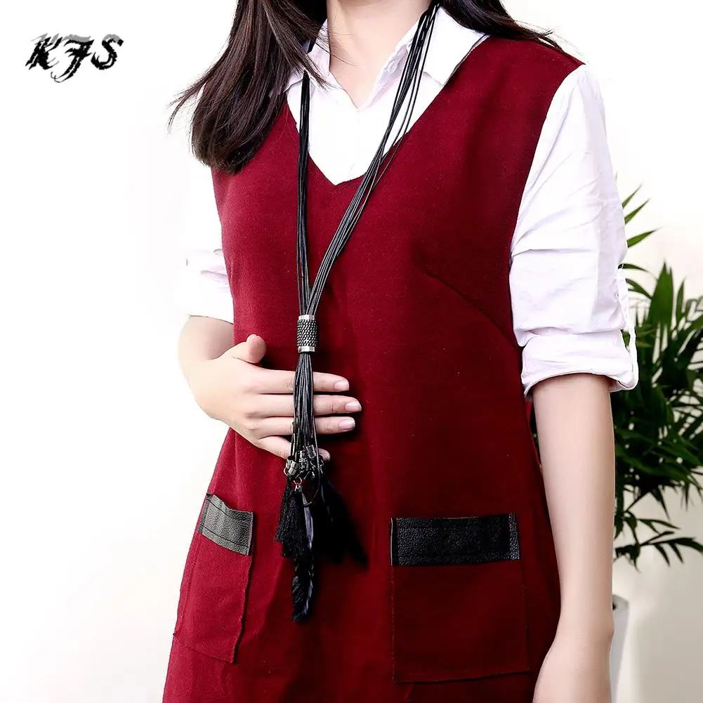 Европа знаменитый бренд преувеличены ретро перо бахромой Длинный свитер цепи