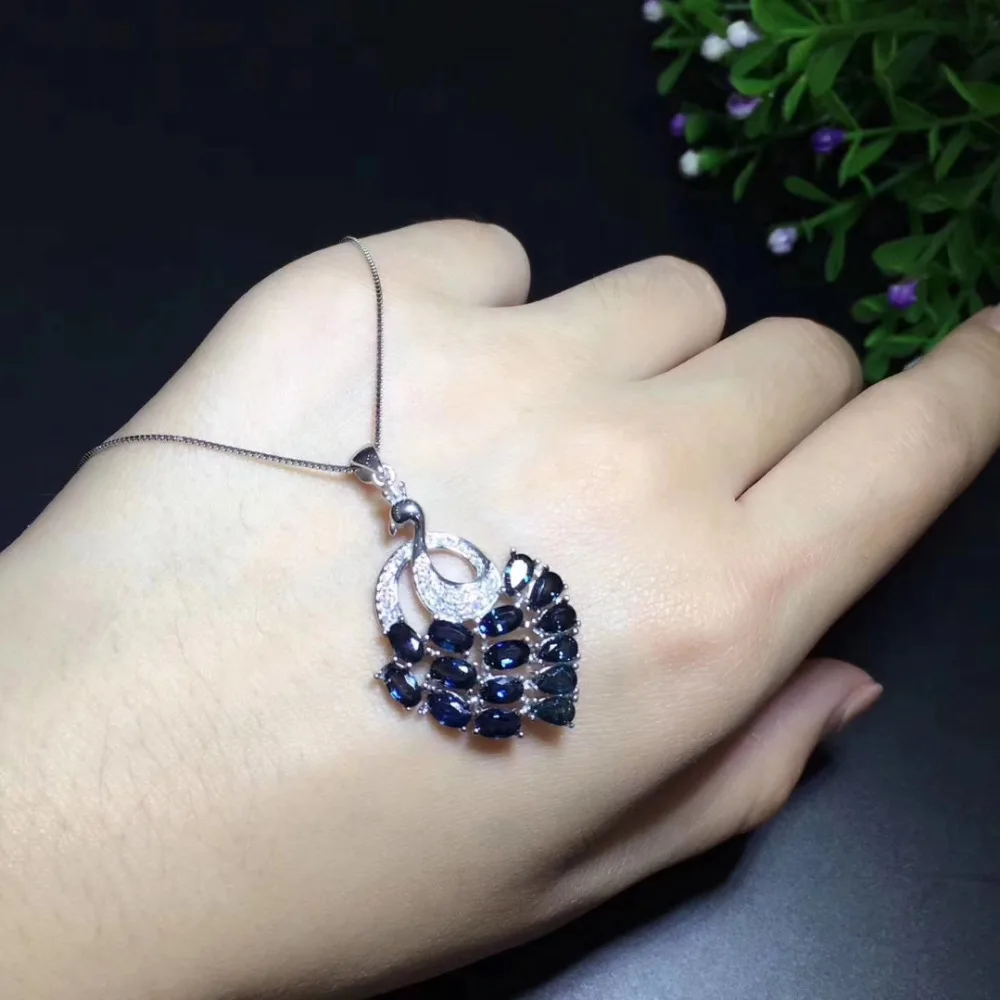 Женская Вечерние веска из серебра 925 пробы с натуральным синим сапфиром|jewelry necklace