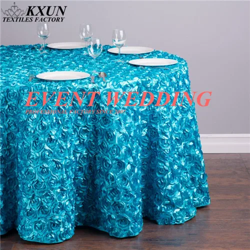 turquoise Красивая атласная Скатерть с розочками, свадебная скатерть для украшения банкета - Цвет: turquoise