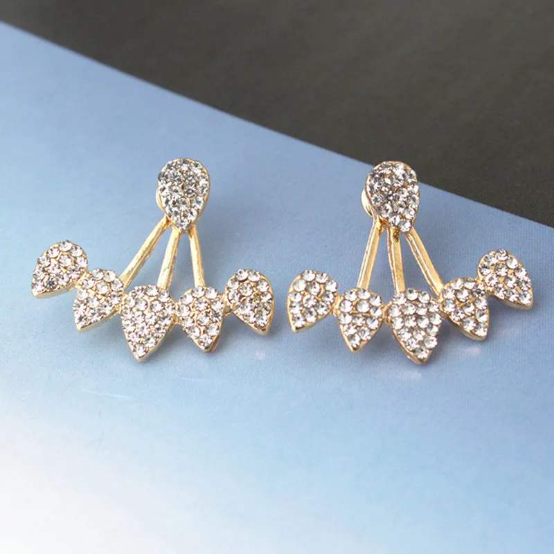 Кристаллы падения серьги гвоздики для женщин цвет золотистый Двусторонняя