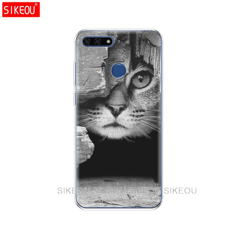 Силиконовый чехол для телефона Huawei Honor 7A PRO 7C Y5 Y6 Y7 Y9 2017 2018 Prime black Cat cute|Бамперы| |