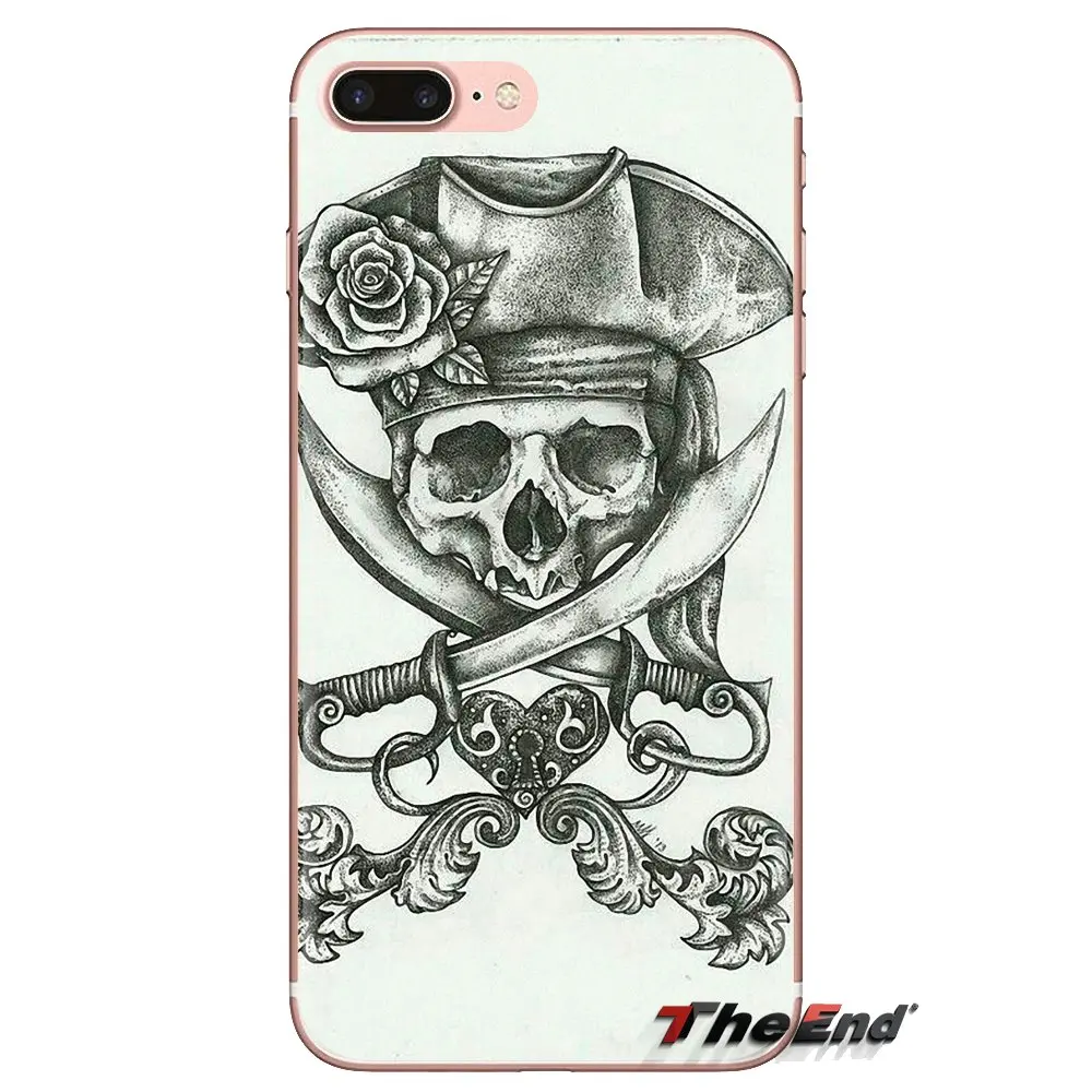 For iPod Touch Apple iPhone 4 4S 5 5S SE 5C 6 6S 7 8 X XR XS Plus MAX Under the Black Pirate Skull Flag Silicone Phone Skin Case |
