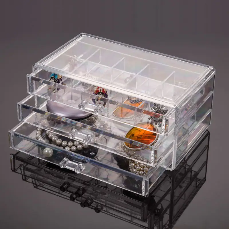 Acrylic transparent Makeup Organizer Lipstick Jewelry Storage holder Make Up tool Holder 3 Drawers Storage box For jewelry