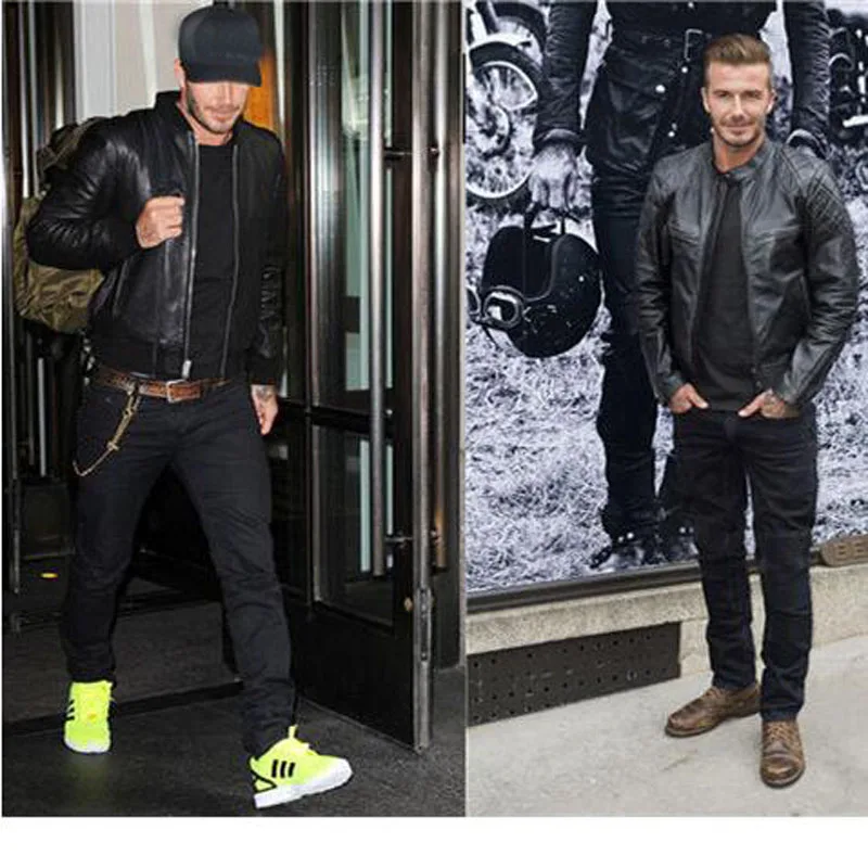 David Beckham натуральная кожа куртка мужская мода Тонкий из натуральной коровьей кожи