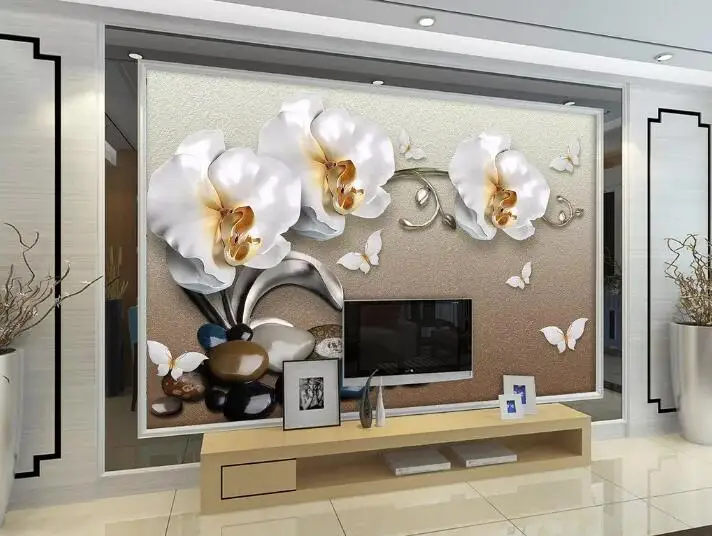 Papel де parede Пользовательские Фото Обои фреска 3d Роскошные золотые украшения фаленопсис ТВ фон обои для стен 3 d