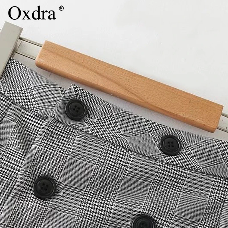 Oxdra 2018 Для женщин Весна-осень-зима классические клетчатые юбки модные и пуговицы