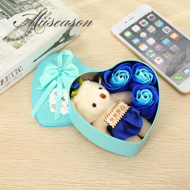 Мыло в виде Розы с маленьким медведем жестяной коробке 3 шт. 1 набор подарок на