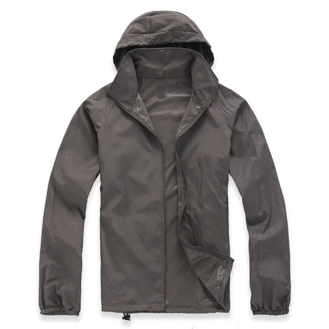 Dark Grey Мужские Складные быстросохнущие походные куртки, летняя ветровка, водонепроницаемые ветрозащитные тонкие куртки с капюшоном для пеших прогулок - Цвет: Dark Grey