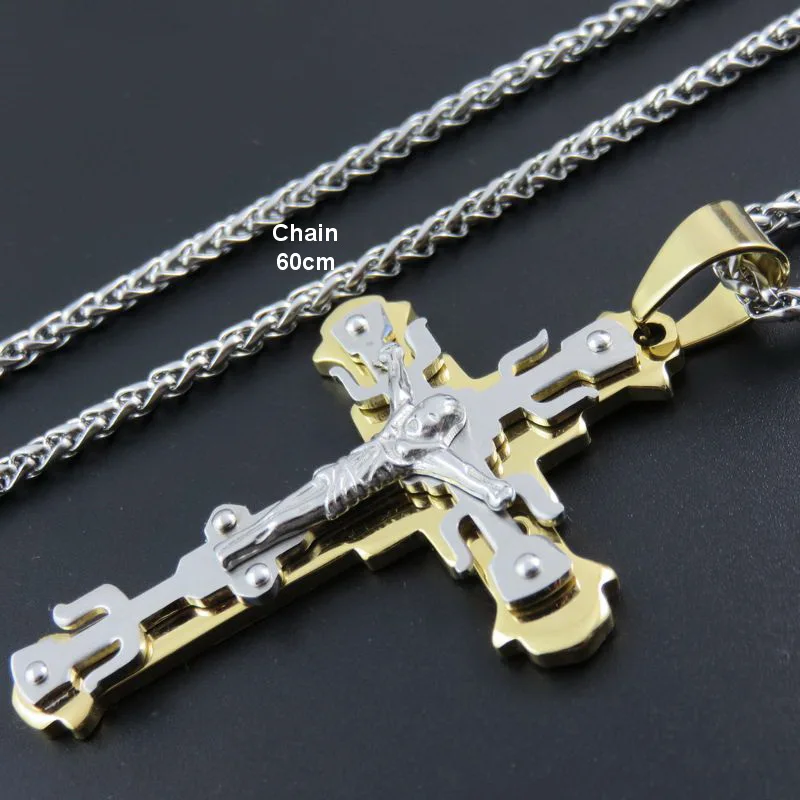 Золотой цвет 316L нержавеющая сталь Иисус огромный крест кулон из нержавеющей