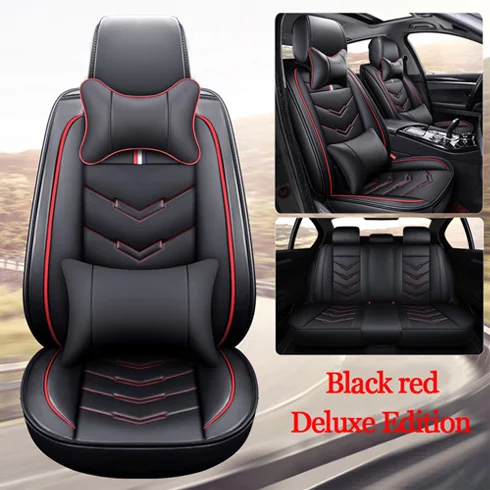 black red-D Роскошные Чехлы для автомобильных сидений из искусственной кожи для Toyota Corolla Camry Rav4 Auris Prius Yalis Avensis SUV автомобильные аксессуары для интерьера - Название цвета: black red-D