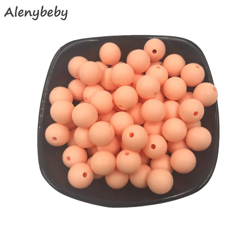 Peachy 100pc силиконовый для детей для прорезывания зубов бусины 15 мм безопасный пищевой Клас Уход жевательные круглые Без БФА, силиконовый бисер зубное кольцо для ребенка ожерелье - Цвет: Peachy