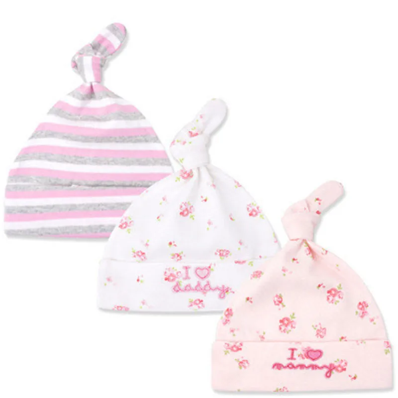 

3pcs/lot Knot Baby Hats 100% Cotton Printed Lovely Soft Baby Hats&Caps for 0-6 Months Toddlers Newborn Unisex Baby Accessories