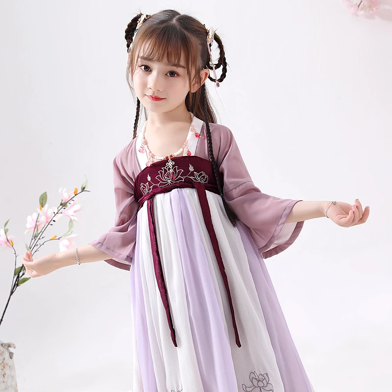 Hanfu/костюм для девочек Летняя одежда в китайском стиле Детская древняя и