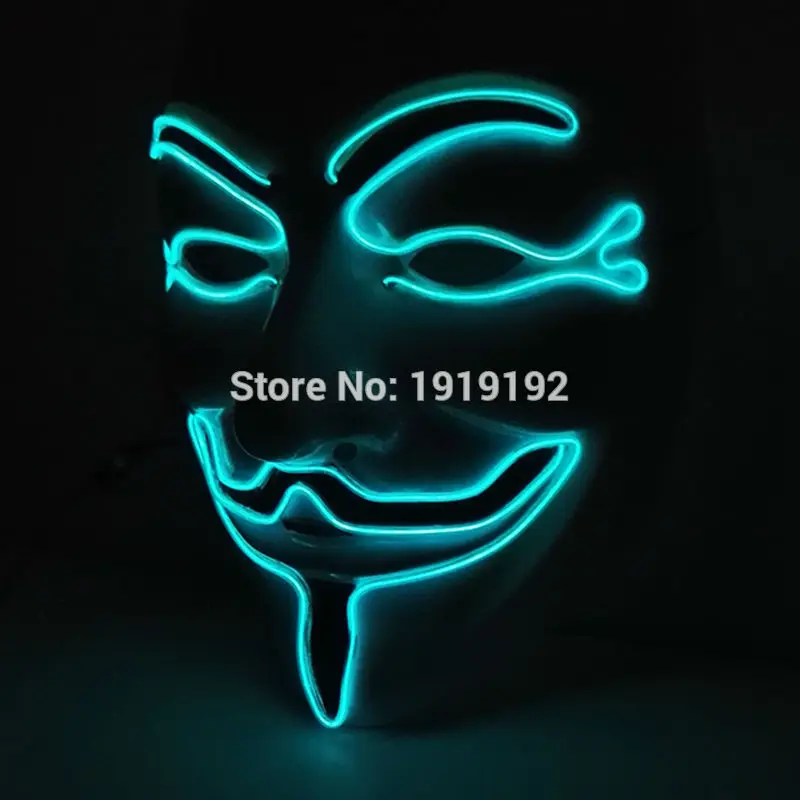 Фильм Вендетта el wire Masks костюм с маской анонимированная маска для светящиеся вечерние карнавальные маски для танцев от DC-3V водителя - Цвет: Transparent Blue