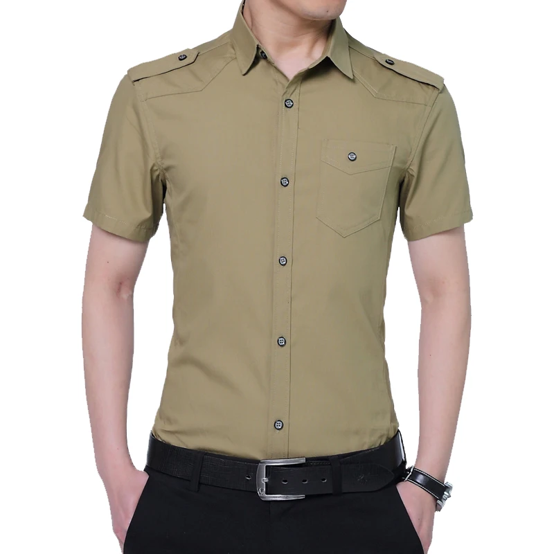 Мужская классическая рубашка в стиле милитари Повседневная из чистого хлопка с