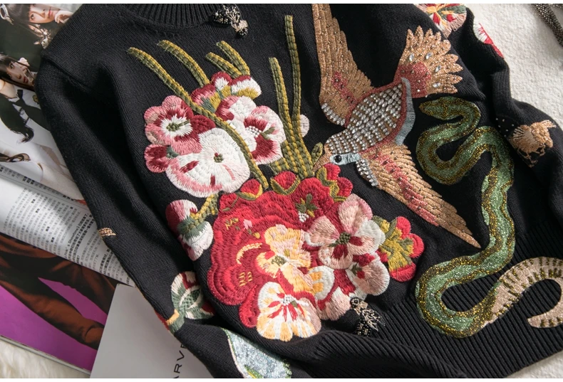 Новое поступление осенне-зимние свитера с бриллиантами Модные женские черные