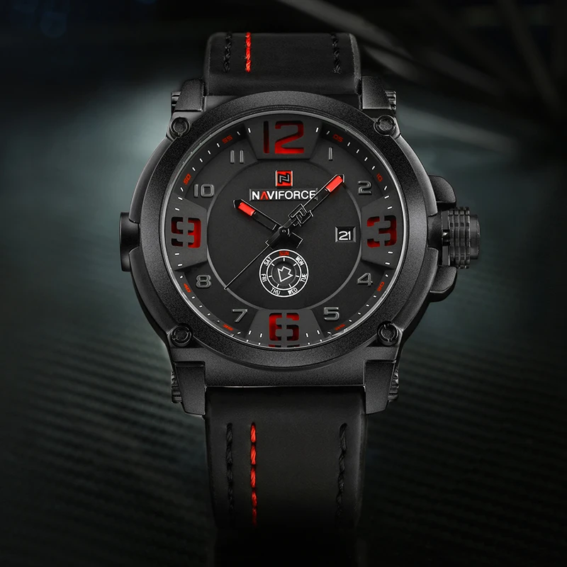 Часы NAVIFORCE мужские спортивные армейские кожаные кварцевые