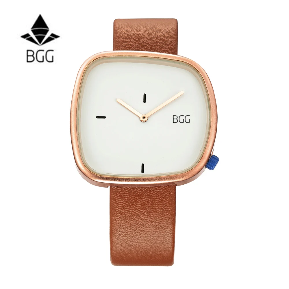 Черный BGG Pebble Leather Леди Творческий часы минималистский кварцевые моды мужчины и