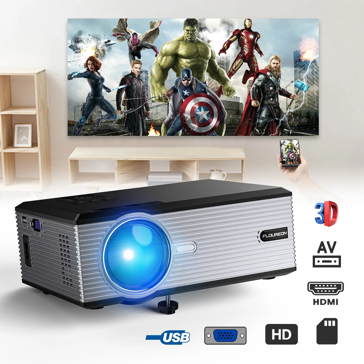 Портативный BL-88 HD домашний проектор 20 дБ тихий 1080 P Поддержка VGA USB AV SD HDMI телевизионные проекторы ЕС разъем - Цвет: Black EU Plug
