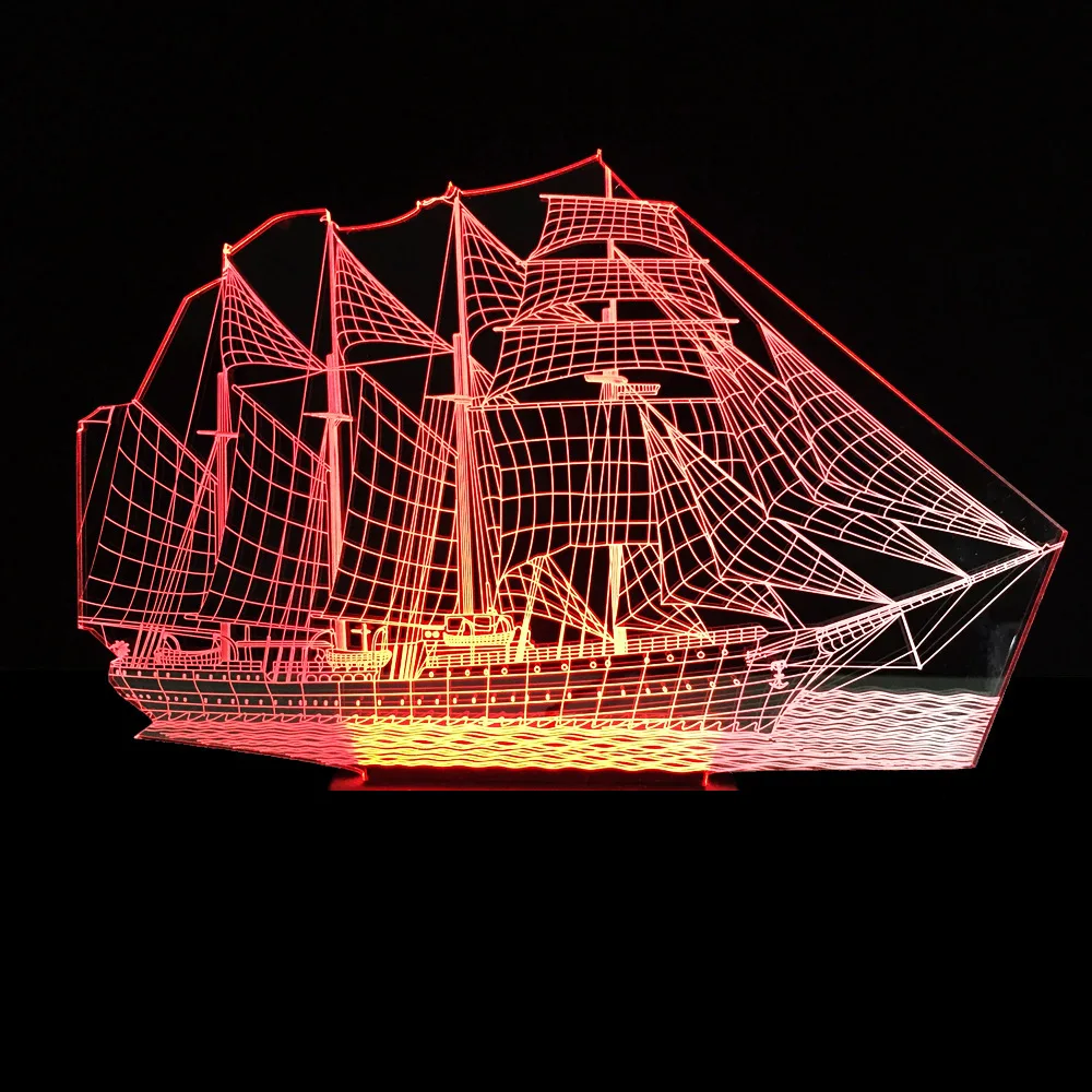 

Novelty Sailing Boat 3D Stereo Vision Lamp 7 Color Change Sailboat Lamp Lampara Bedroom Bedside Night Light For Kid'S Gift Decor