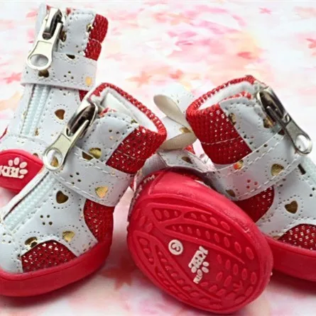 Красный Водонепроницаемая обувь для домашних животных; обувь для собак; дышащая обувь из искусственной кожи в сеточку; сезон осень-зима; цвет розовый, красный; чихуахуа, йоркширский; Прямая поставка - Цвет: Красный