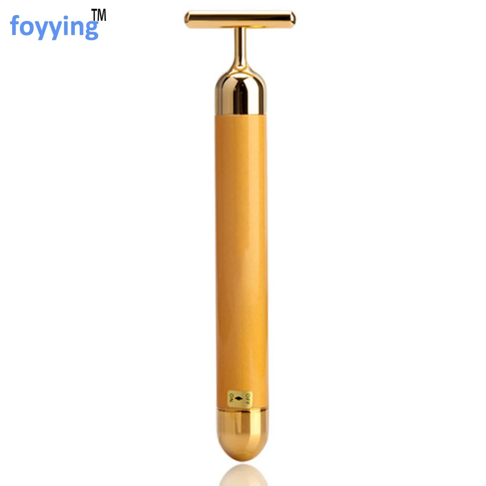 

foyying Slimming Face roller 24k Gold Colour Vibration Facial Beauty Roller Massager Stick Lift Skin Tightening Wrinkle Bar