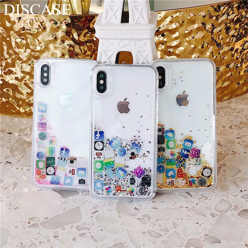 DISCASE стильный PC + TPU чехол для телефона iphone XS XR Max Liquid Quicksand Fun Icon X 8 7 6 6s plus Мягкий