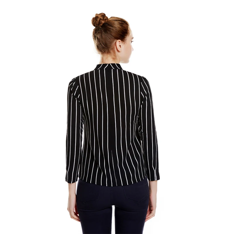 

ePacket shipping Hollow Design Office Lady Fashion Striped Blouses Women Long Sleeve Shirts Black White Color Size S-3XL