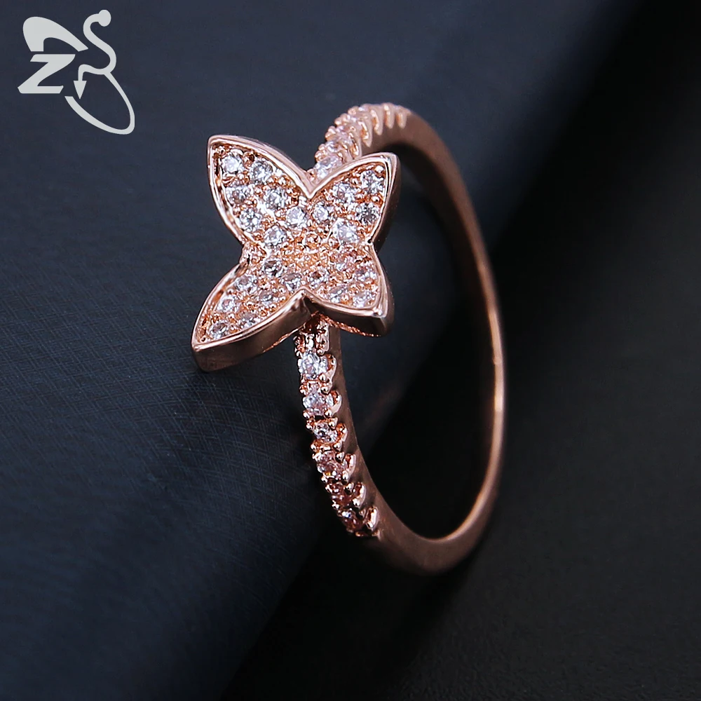 ZS бабочка кольцо для Для женщин проложили кубического циркония Кольца розовое