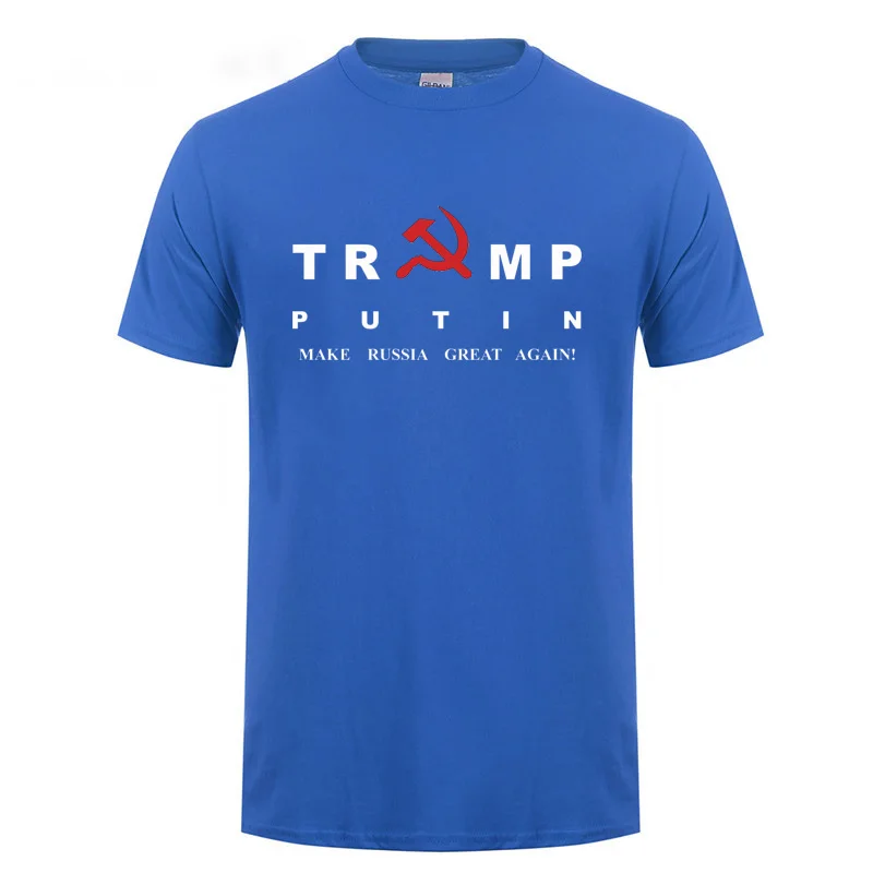 Blue CCCP коммунизма, советское соединение, Дональд Трамп, В. В. Путиным, Сделать Россию снова большой футболкой для мужчин и женщин, Повседневная хлопковая футболка - Цвет: Blue