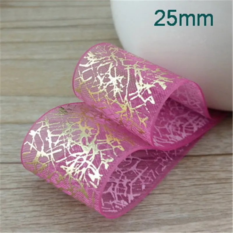 5meter/lot new 25mm hot stamping snow yarn ribbon handmade hair accessories bow material organza T-055 | Дом и сад