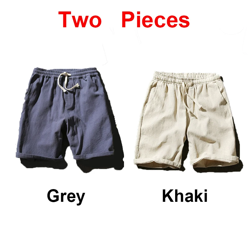 Grey-and-Khaki Sinicism Store красочные хлопковые льняные летние шорты мужские пляжные шорты мужские s тренировочные штаны цвета хаки Шорты повседневные белые спортивные шорты 5XL - Цвет: Grey-and-Khaki