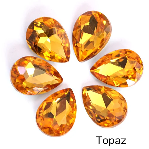 Topaz 4 размера, каплевидный кристалл, AB стекло, стразы, заостренный задник, стразы, красный, необычный камень, Круглый, нужен клей для свадебного платья B1242 - Цвет: Topaz
