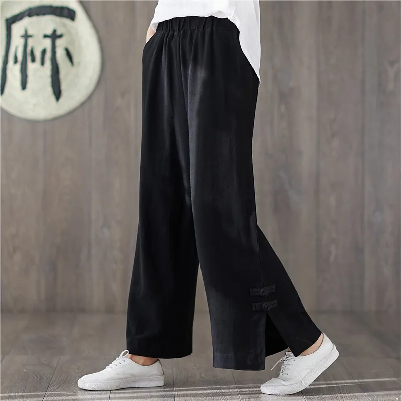 Модные летние женские брюки 2020 из хлопка и льна с широкими штанинами