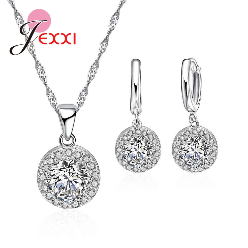 

OL Stylish Lady Necklace Earrings Set For Women Fashion Jewelry 925 Sterling Silver Classic Design Rhinestone Bridal Anniversary