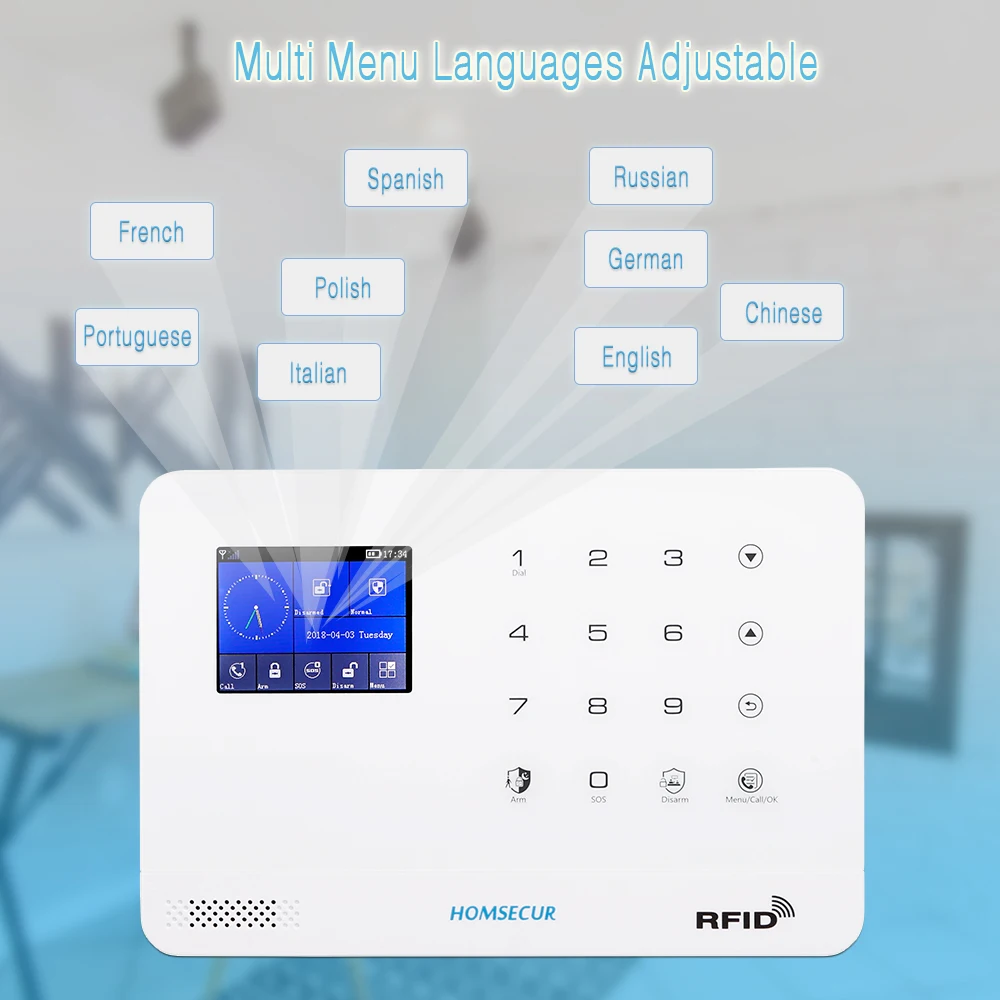 HOMSECUR Беспроводной ЖК дисплей 3g/WCDMA RFID SMS Автодозвон Система Сигнализации домашней