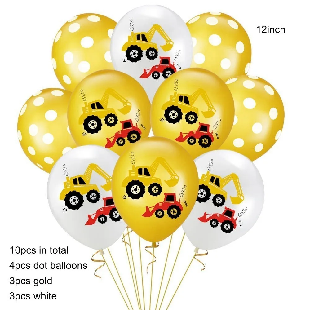 10pcs gold white mix Строительный трактор надувные воздушные шары на день рождения экскаватор автомобиль баннеры детский день рождения, день рождение мальчика вечерние принадлежности - Цвет: 10pcs gold white mix