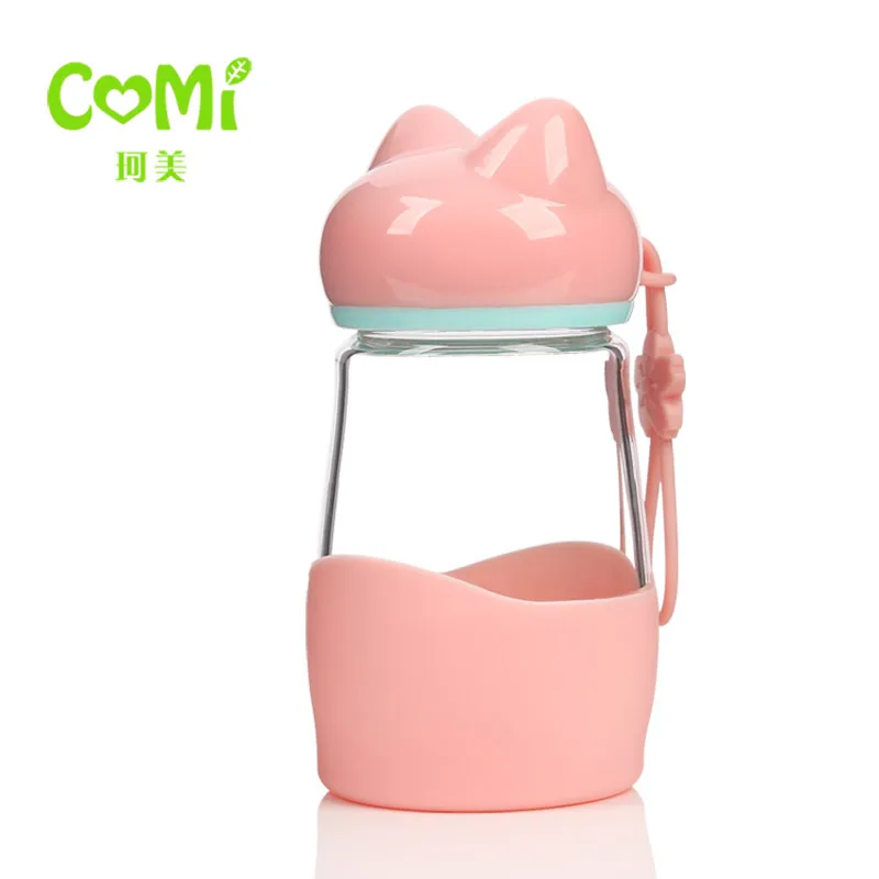 Милая картонная Высокая боросиликатная стеклянная бутылка для воды BPA бесплатно