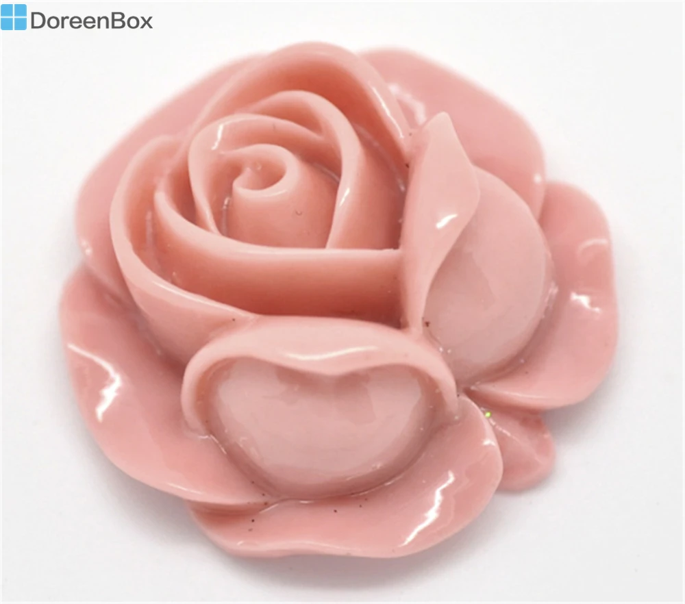

20 шт Doreen Box Смола цветок розы Украшения Розовый цвет кабошон для DIY ювелирных изделий фурнитура 27 мм x 27 мм оптовая продажа