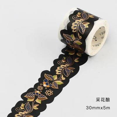golden flowers 3 Золотая фольга древние растительные краны Ретро цветок ветка в форме бронзового васи лента DIY планировщик для скрапбукинга маскирующая лента Escolar - Цвет: golden flowers 3