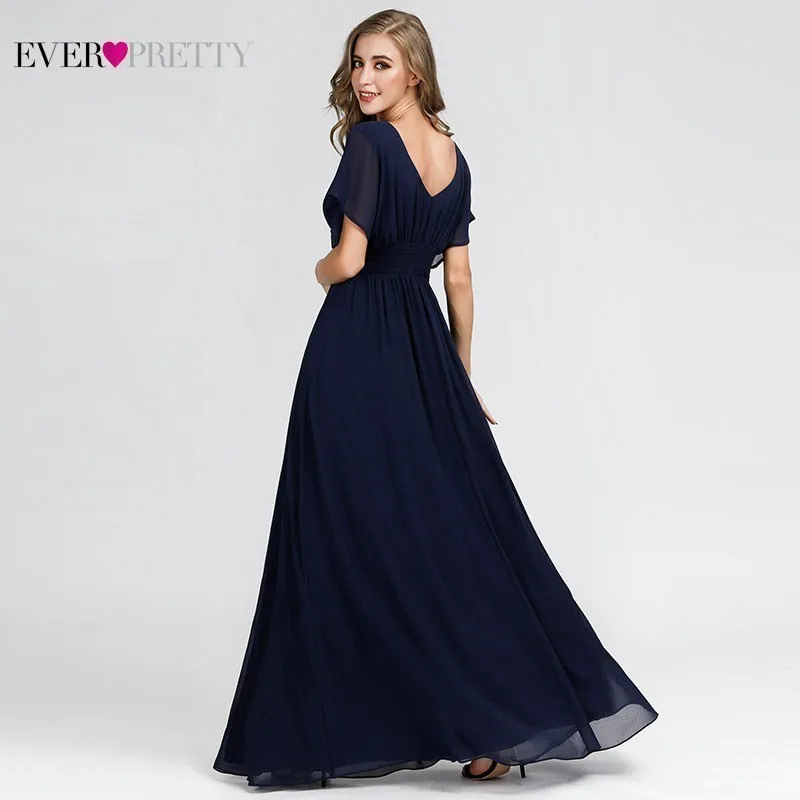 Ever Pretty темно-синие платья подружки невесты A-Line V-образным вырезом с коротким