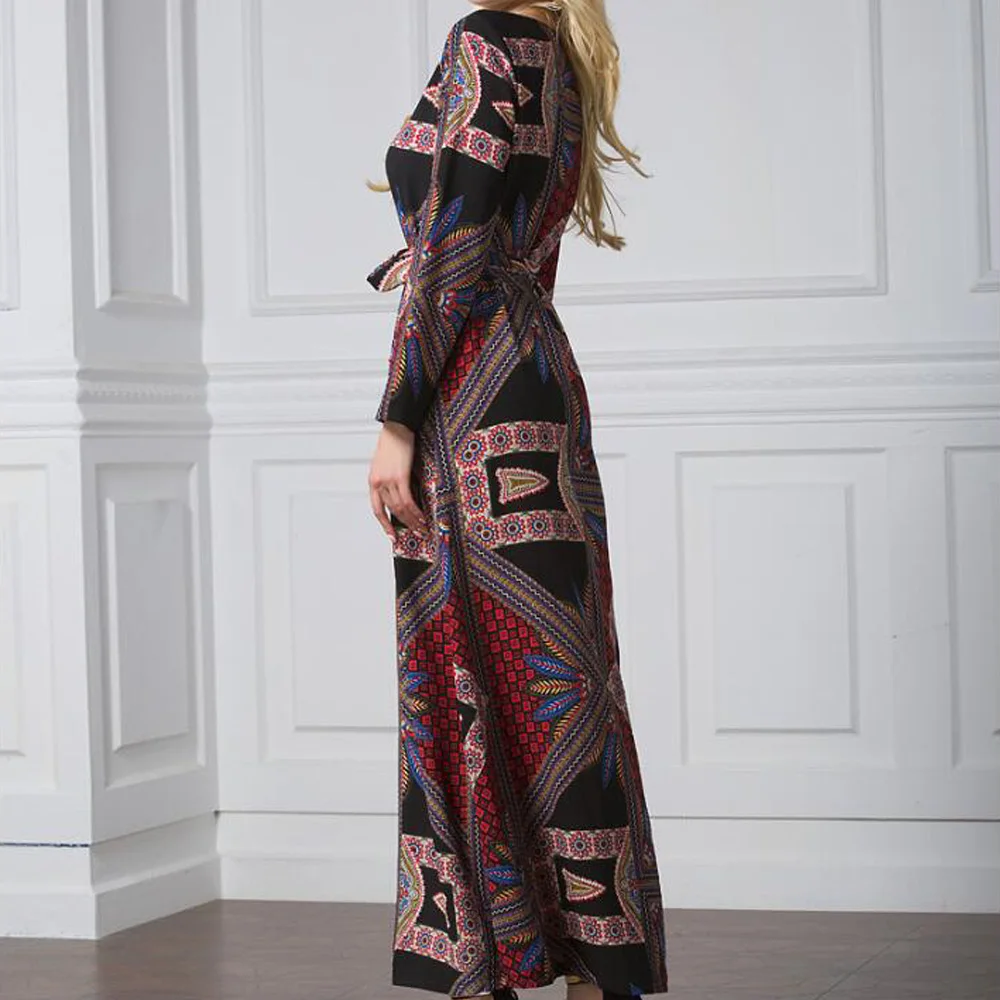Длинное мусульманское платье женское винтажное с длинным рукавом и этническим
