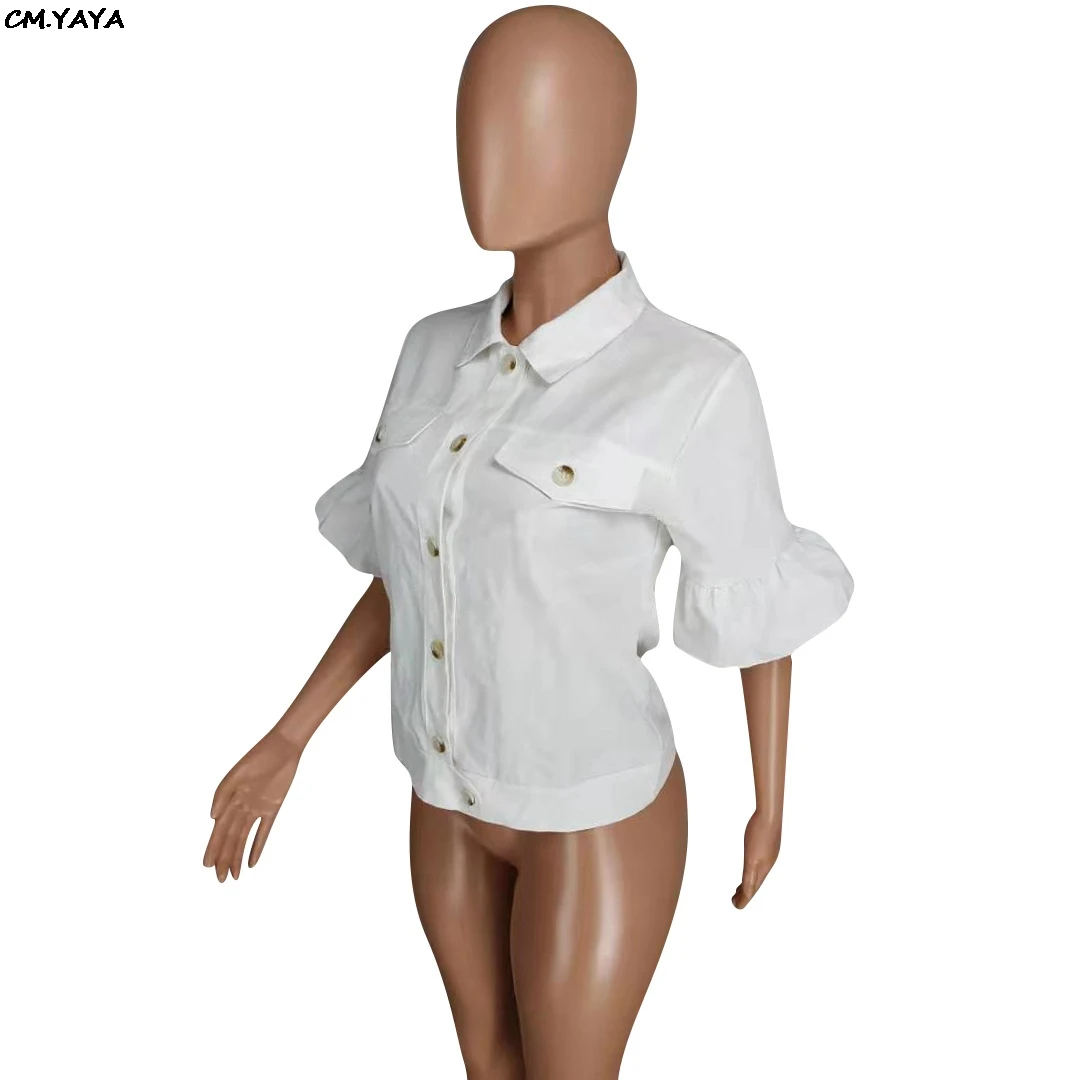 Женская винтажная блузка с рукавами колоколами отложным воротником и карманами