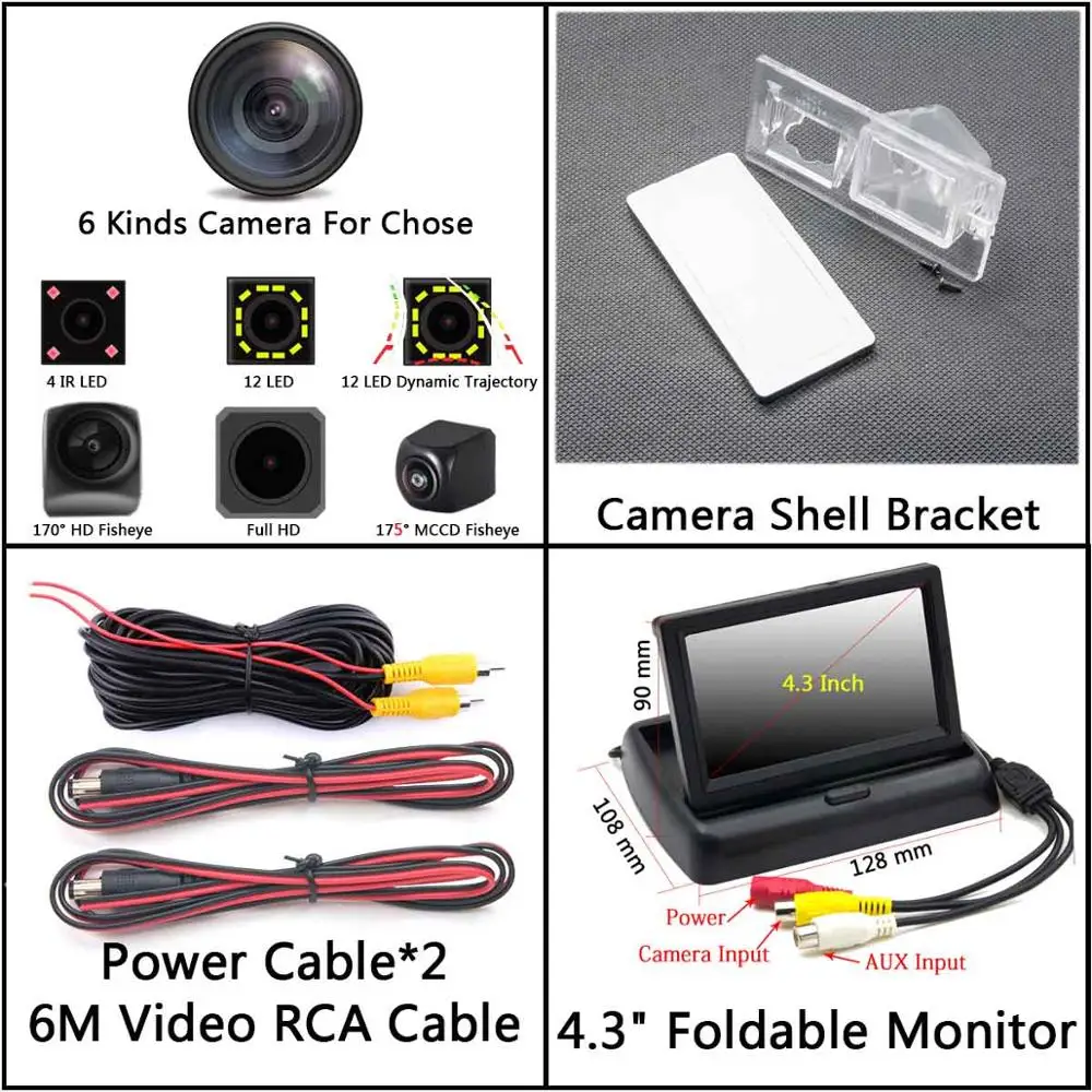 Camera 4.3 inch Fold 175 градусов MCCD "рыбий глаз" камера заднего вида для парковки Камера для Fiat Freemont 500 Dodge путешествие 2011 2012 2013 - Название цвета: Camera 4.3 inch Fold
