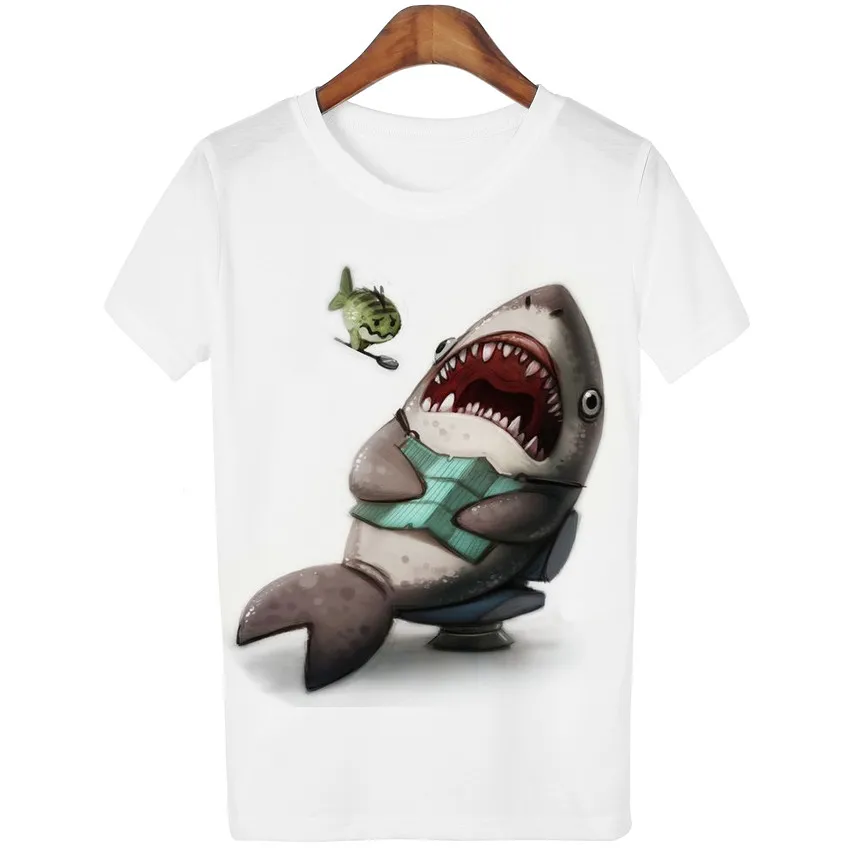 2018 г. Новые модные летние футболка Для женщин забавные аниме Акула зубы смотрит