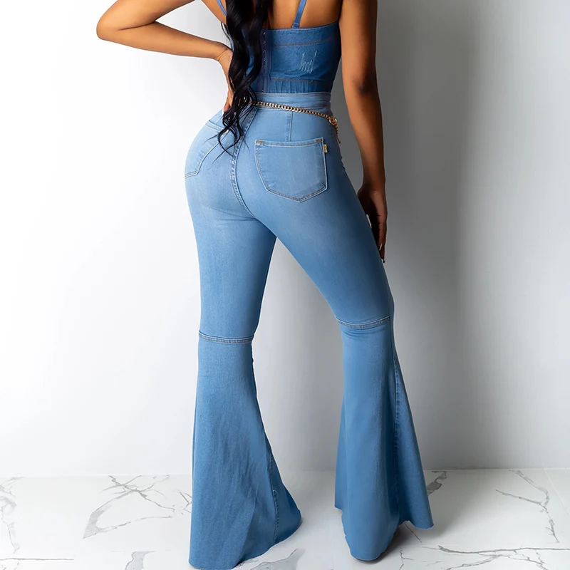 

Solid color high waist jeans woman Autumn 2019 skinny jeans woman Fashion denim jean flare pants streetweat pantalon mujer
