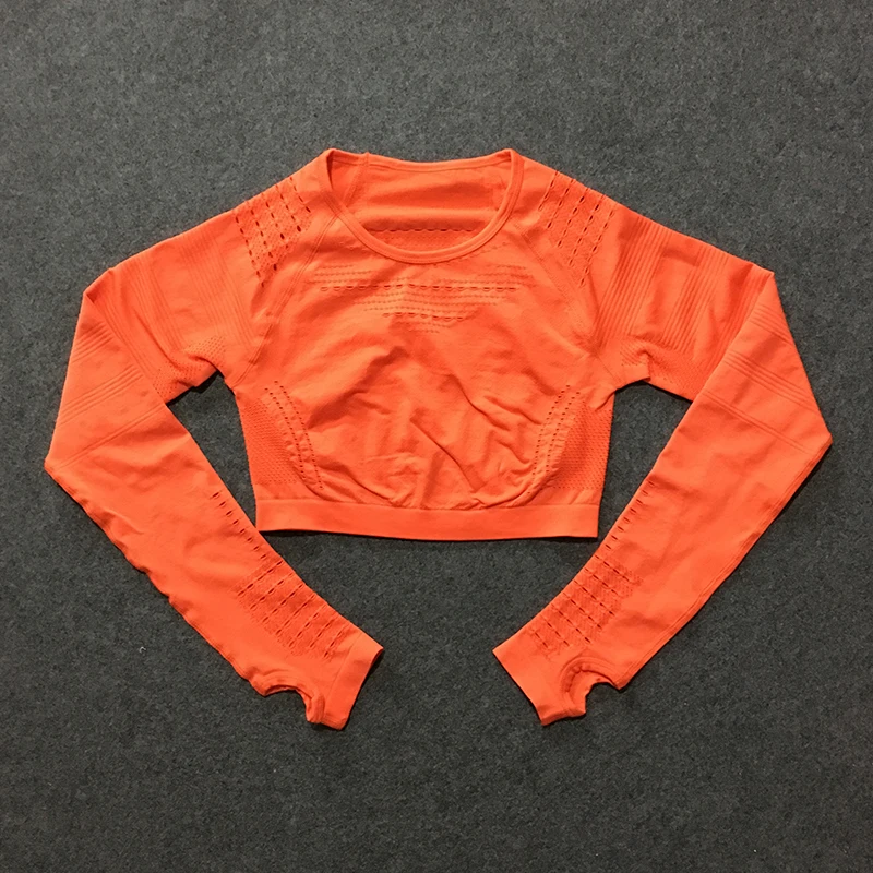orange tops Спортивный комплект из 2 предметов, тренировочная одежда для женщин, безупречный трикотажный топ с длинным рукавом+ бесшовные леггинсы, комплект из 2 предметов для йоги - Цвет: orange tops