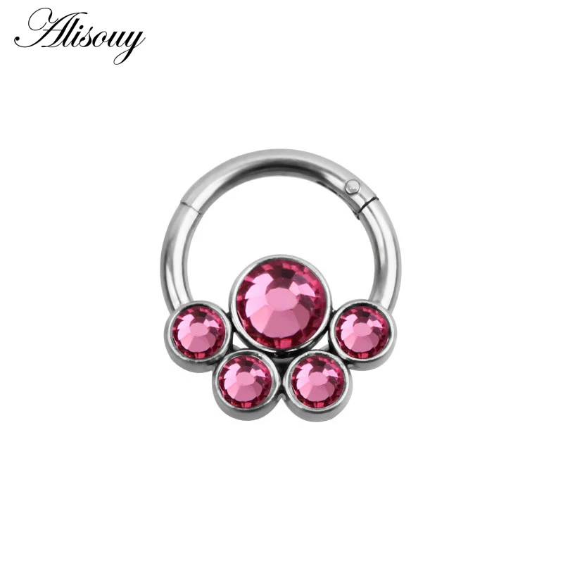EM0896C Pink Alisouy 1 шт. кольцо для носа хряща обруч Спираль пирсинг Блеск Кристалл хирургическая сталь уха трагус Daith пирсинг Anillos de la nariz - Окраска металла: EM0896C Pink